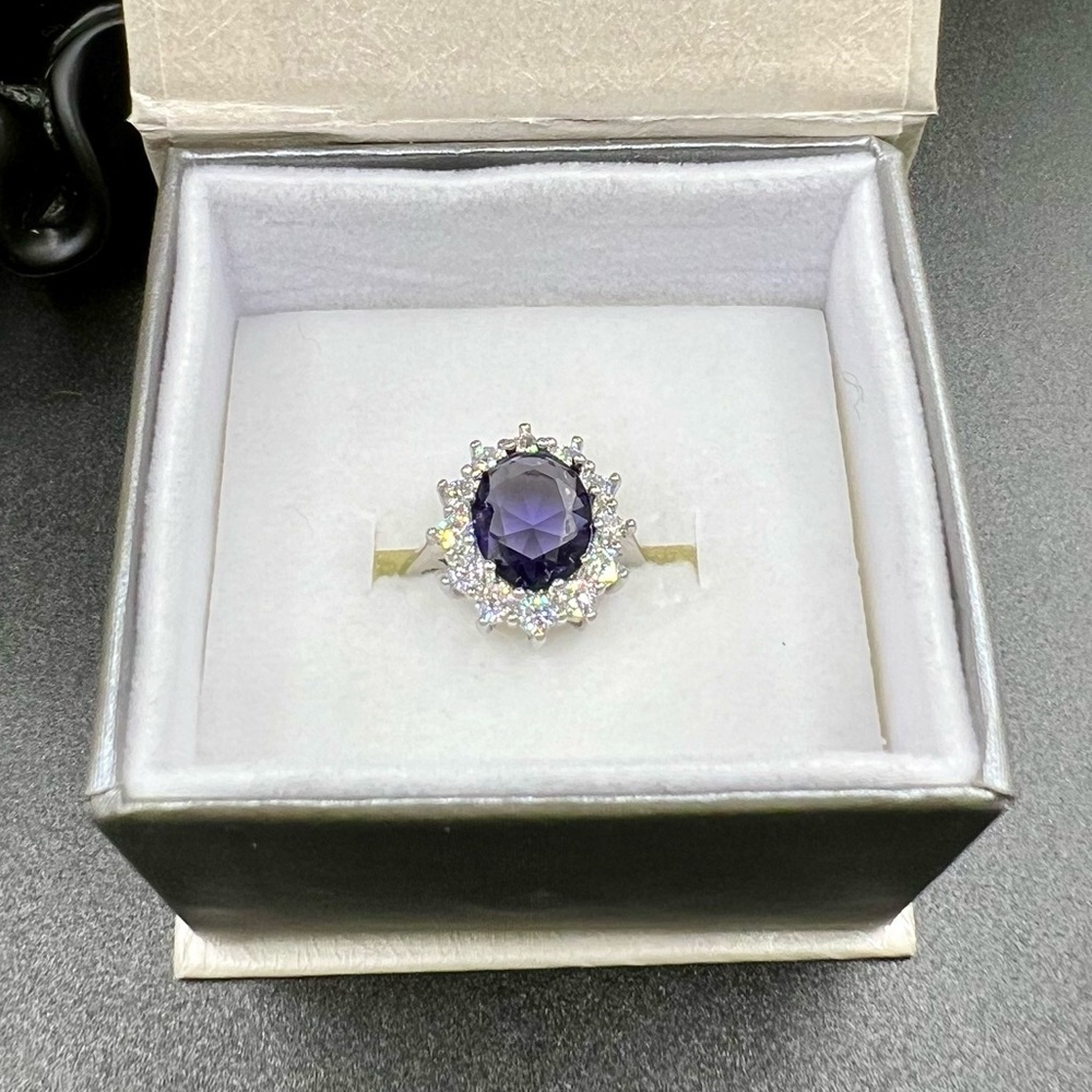 NIB S925 Stamped Amethyst and Zircon Princess Cut Oval Ring - Picture 8 of 15